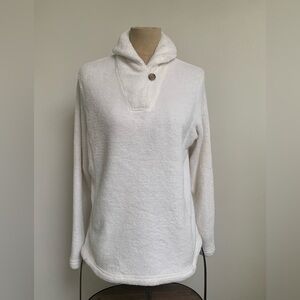 Lands End Cream Ivory Off White Plush Teddy Bear Shawl Collar Fleece-Large 14-16